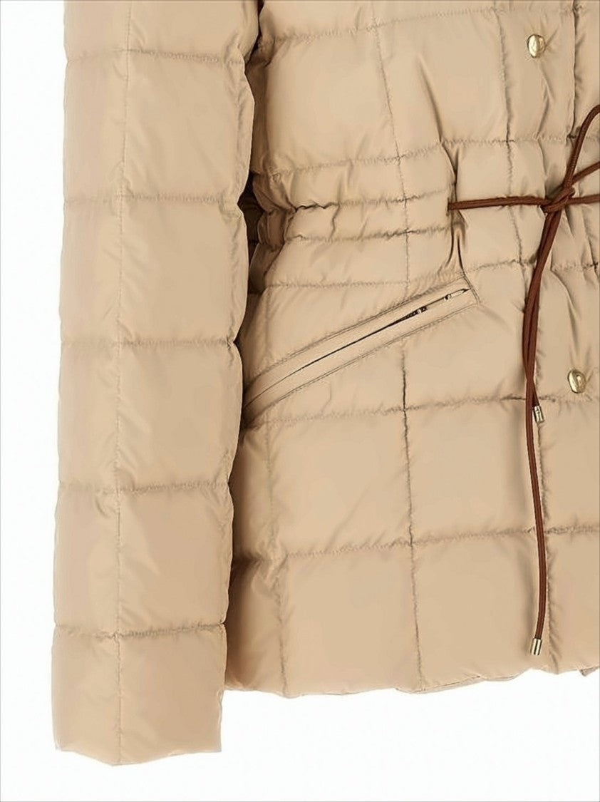 Moncler Quilted Down Coat With High Collar And Cinched Waist
