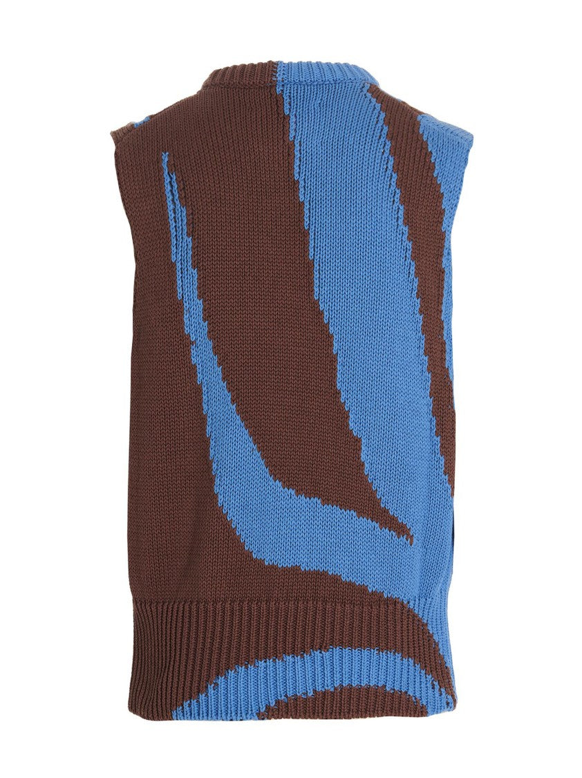 Jil Sander Colorblock Cotton Knit Vest With Crewneck Design