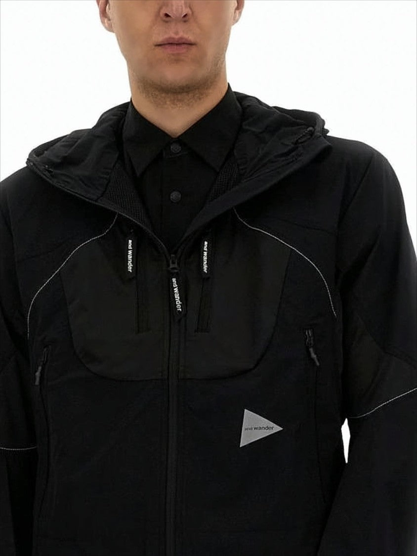 And Wander Black Hooded Jacket With Reflective Piping