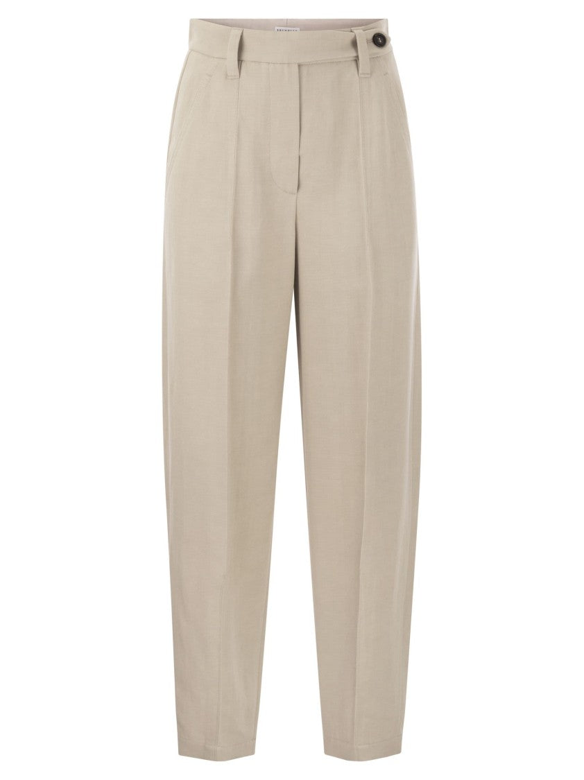 Brunello Cucinelli Curved Viscose And Linen Trousers