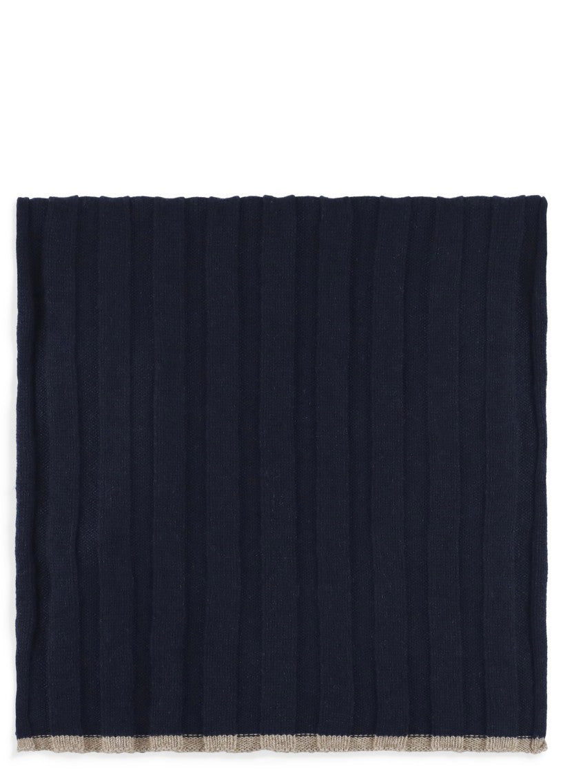 Brunello Cucinelli Deep Blue Ribbed Cashmere Scarf