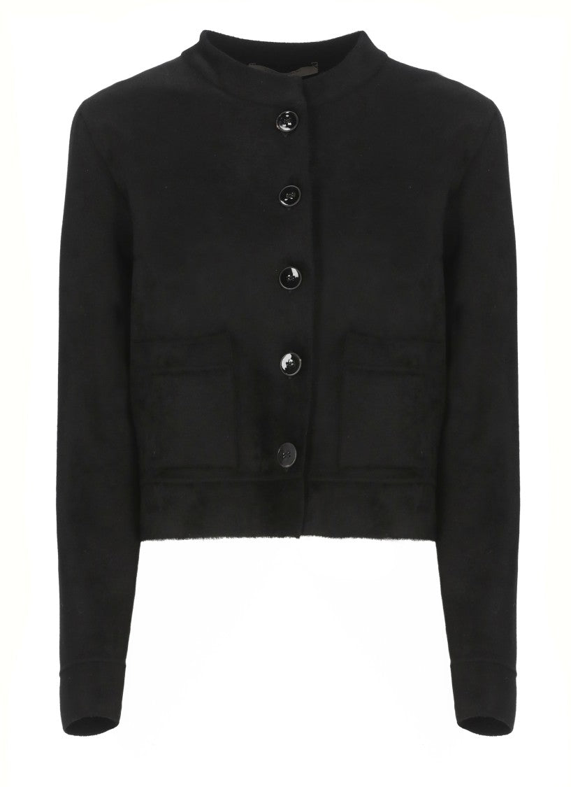 D. Exterior Black Viscose-Wool Blend Cardigan