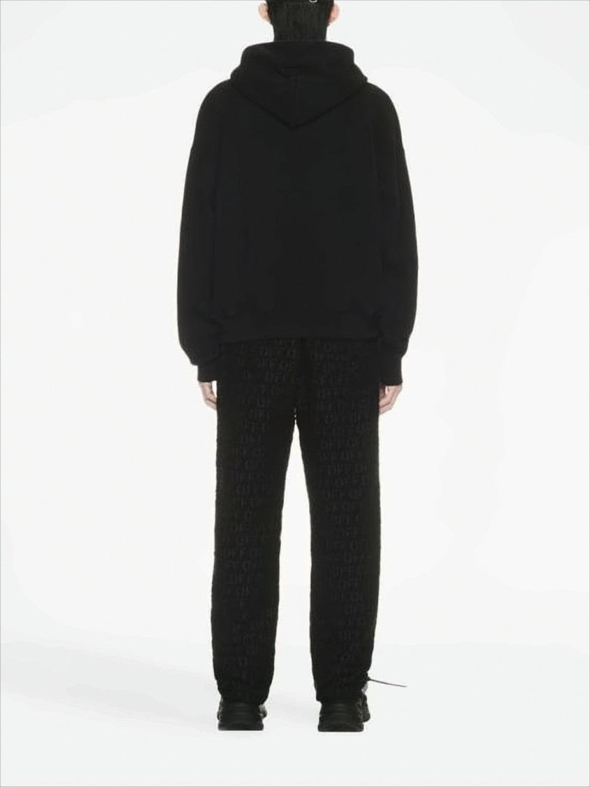 Off-White Relaxed Fit Black Cotton Hoodie With Drawstring Hood