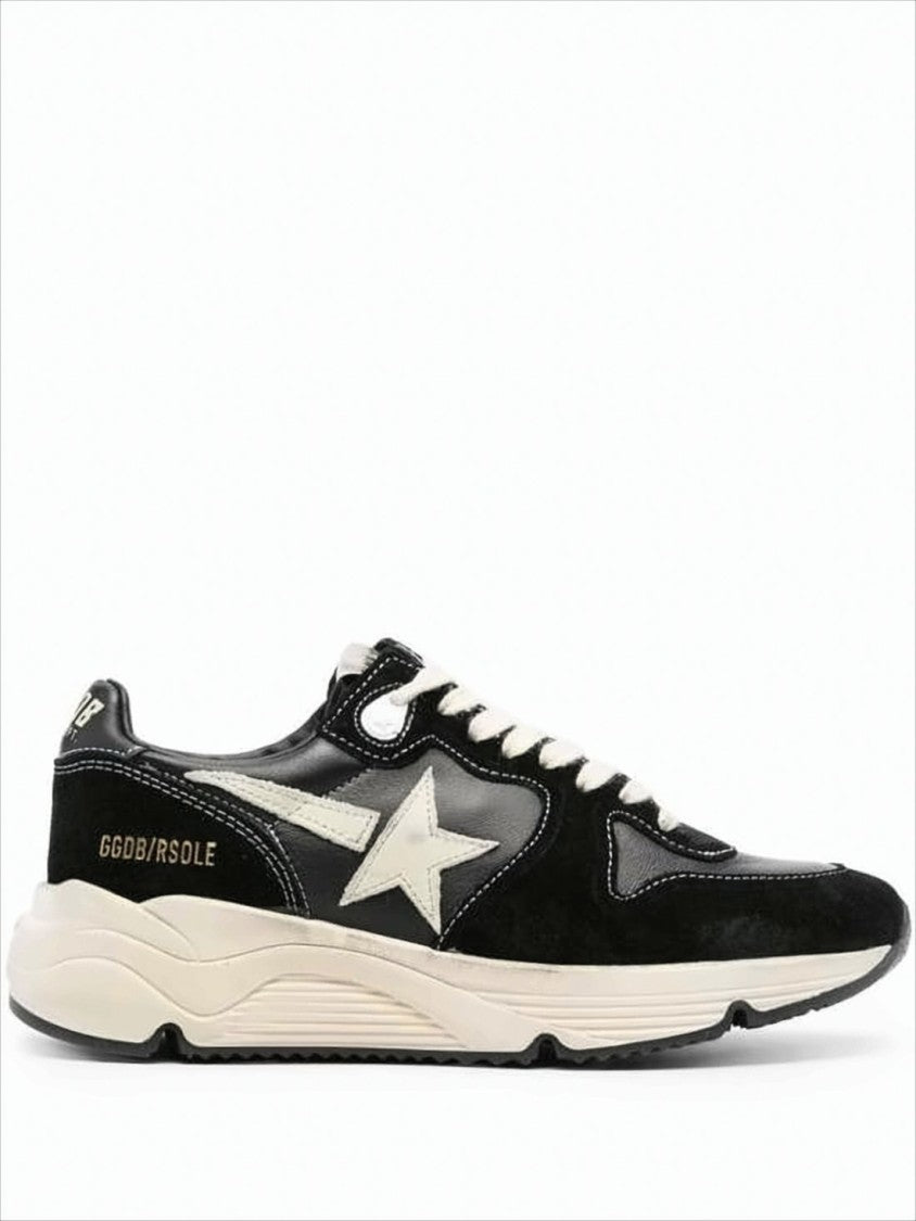 Golden Goose Black Leather Sneakers With Off-White Accents