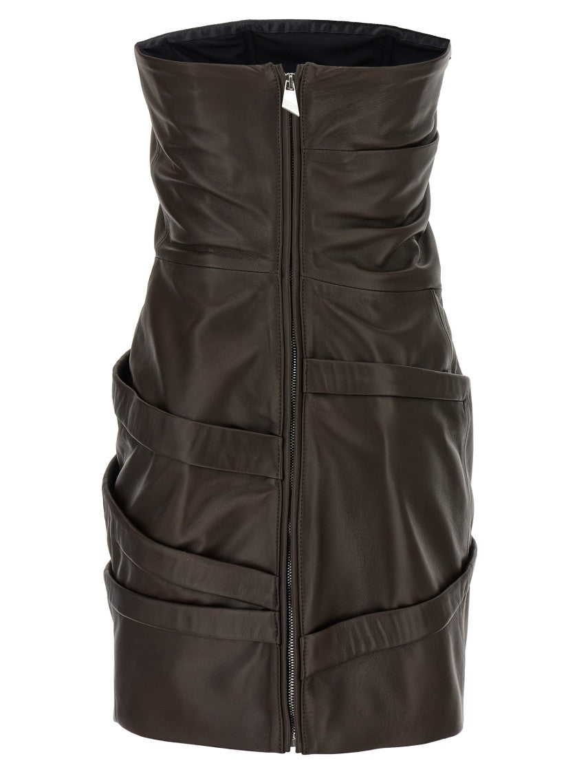 The Attico Off-The-Shoulder Mini Dress In Lamb Leather