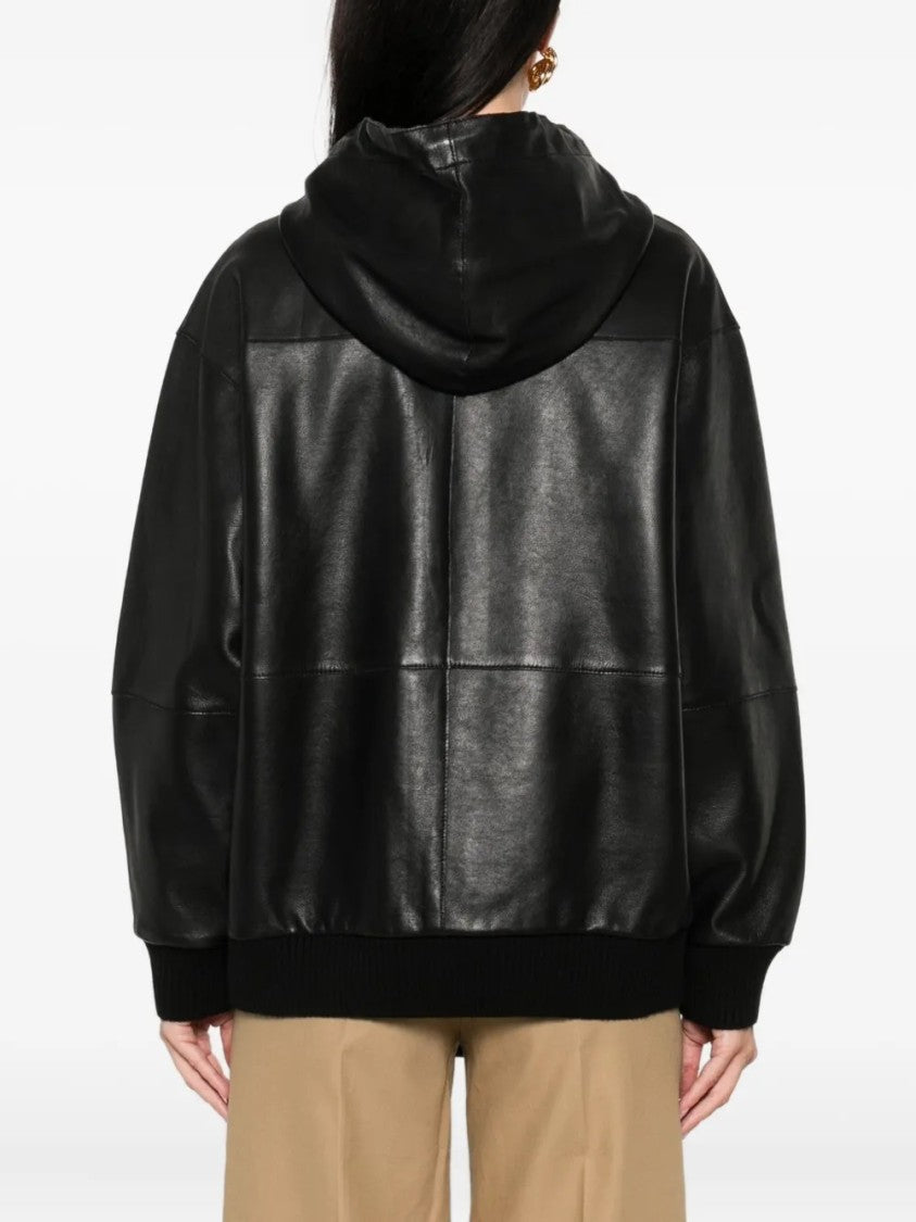P.A.R.O.S.H. Black Leather Jacket With Hood