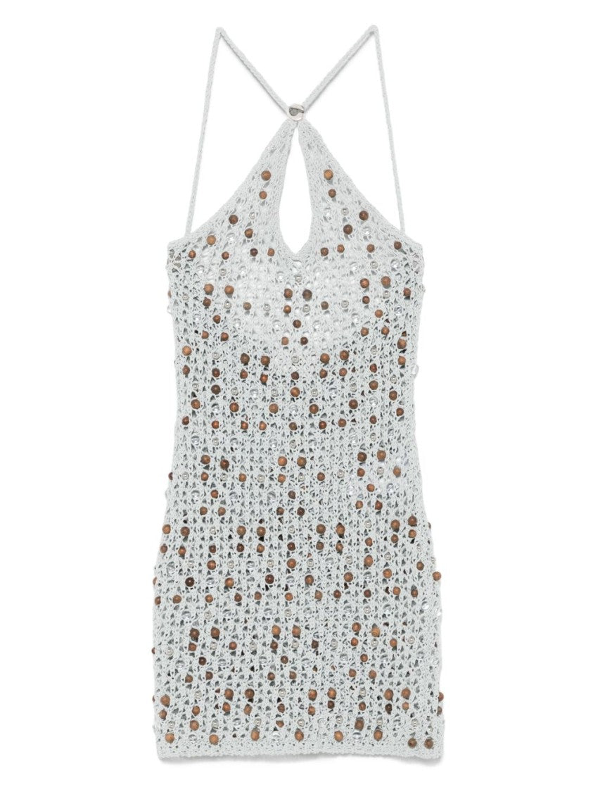 Coperni Crossover Mini Dress With Grey Wood Accents