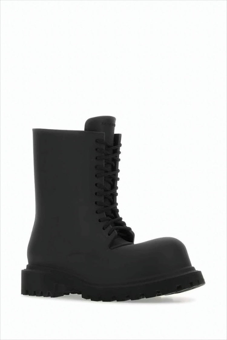 Balenciaga Matte Black Lace-Up Boots With Rugged Sole