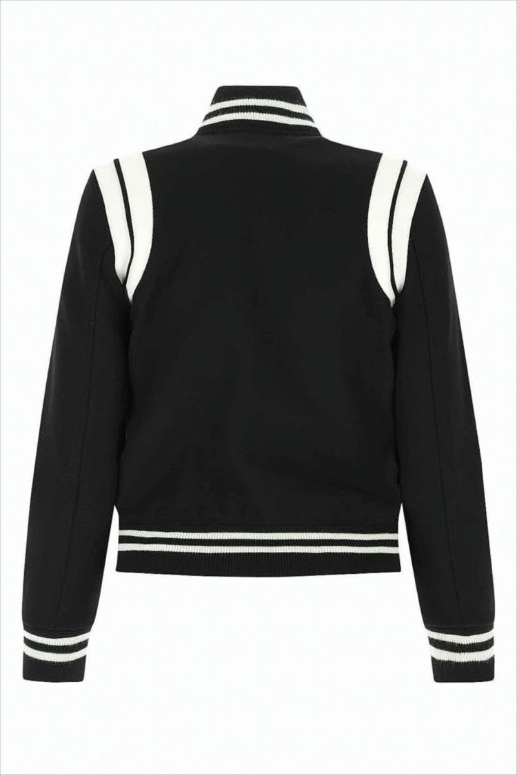 Saint Laurent Cropped Varsity Jacket With White Striped Details