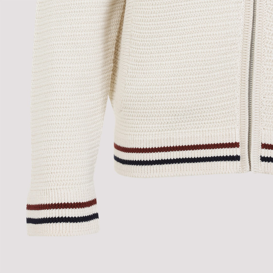 Miu Miu Textured Knit Cardigan With Classic Collar And Zip Closure