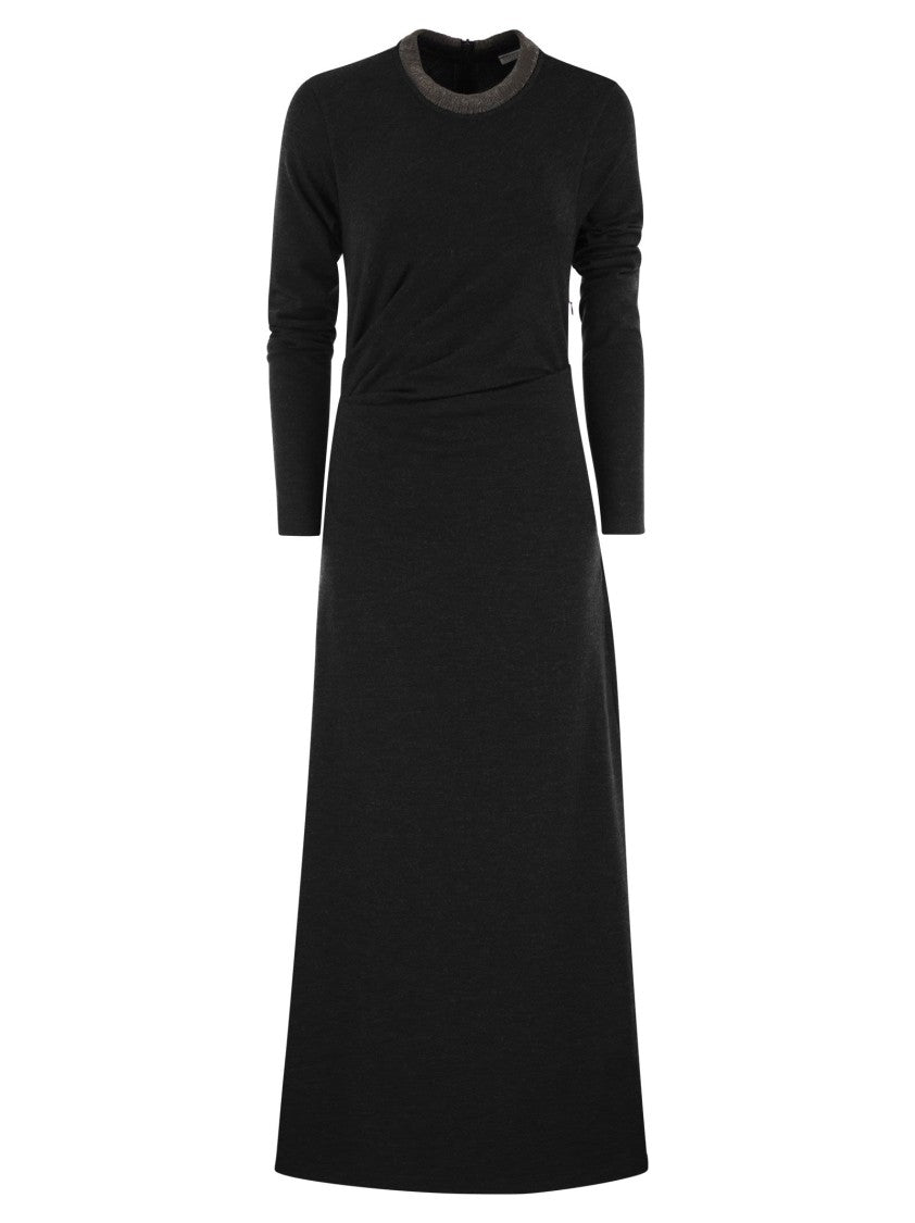 Brunello Cucinelli Draped Dress In Stretch Virgin Wool Jersey