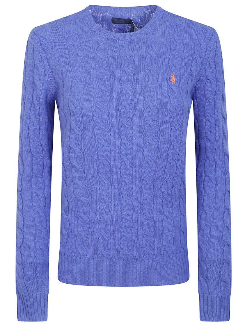 Polo Ralph Lauren Lapis Blue Cashmere Blend Cable-Knit Pullover With Iconic Embroidery