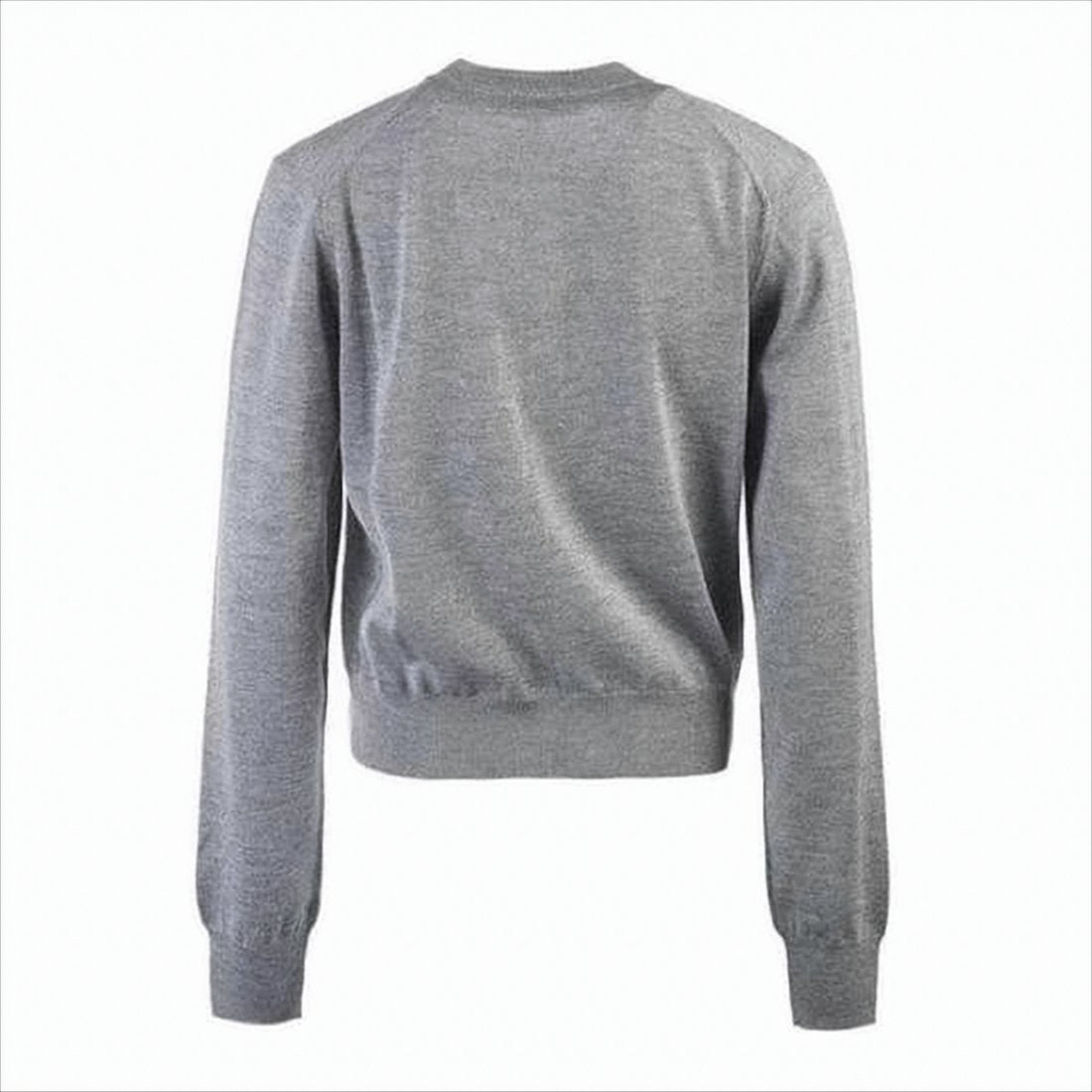 Maison Kitsuné Lightweight Grey Wool Cardigan With Classic Crew Neckline