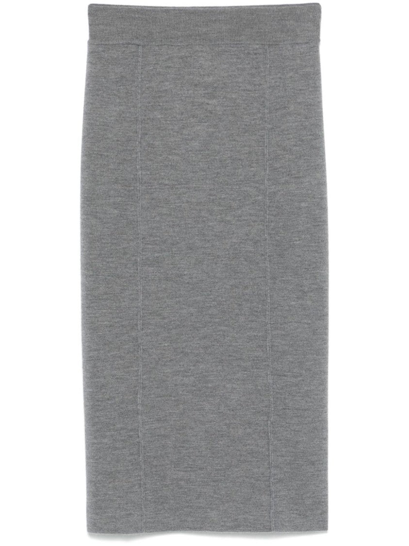 Pinko Fitted Grey Midi Skirt With Minimalistic Design