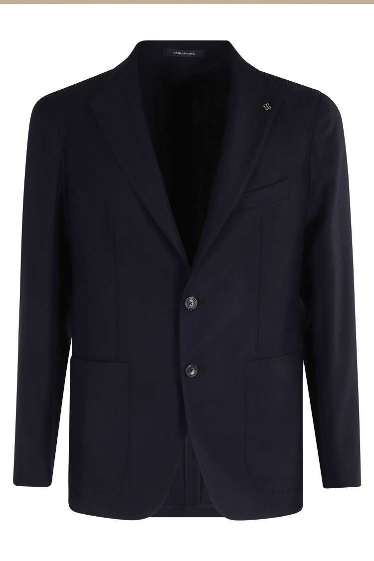 Tagliatore Herringbone Wool Jacket With Reverse Neckline
