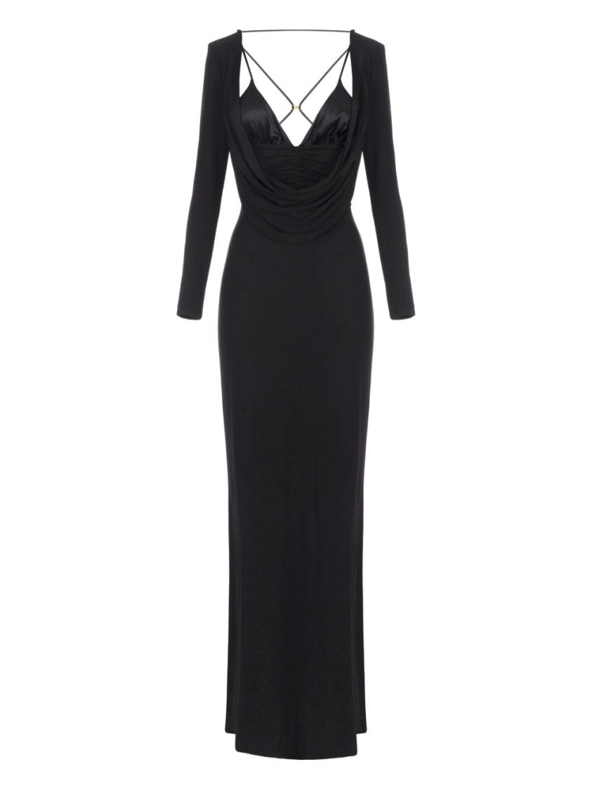 Elisabetta Franchi Maxi Dress With Draped Cowl Neckline
