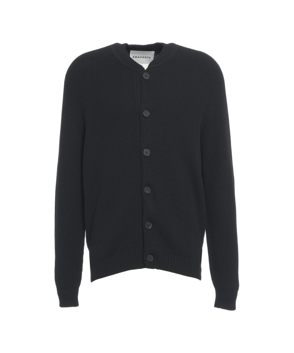 Amaranto Ribbed Wool Cardigan With Classic Round Neckline