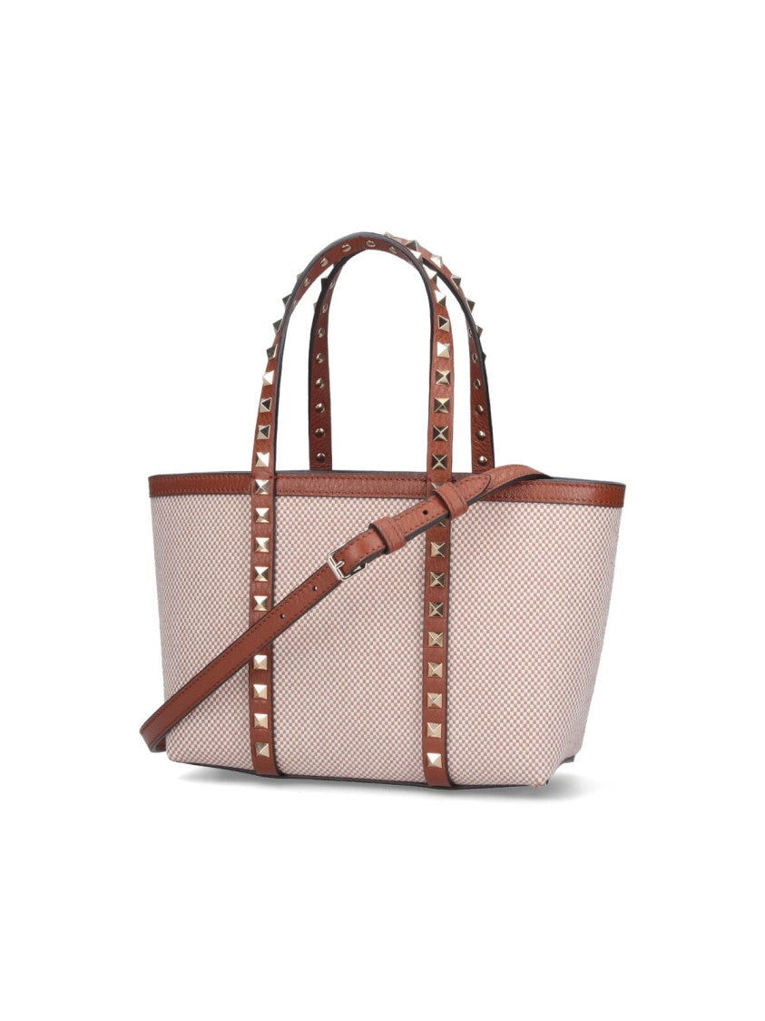 Valentino Garavani "Rockstud" Small Shopping Bag – Beige