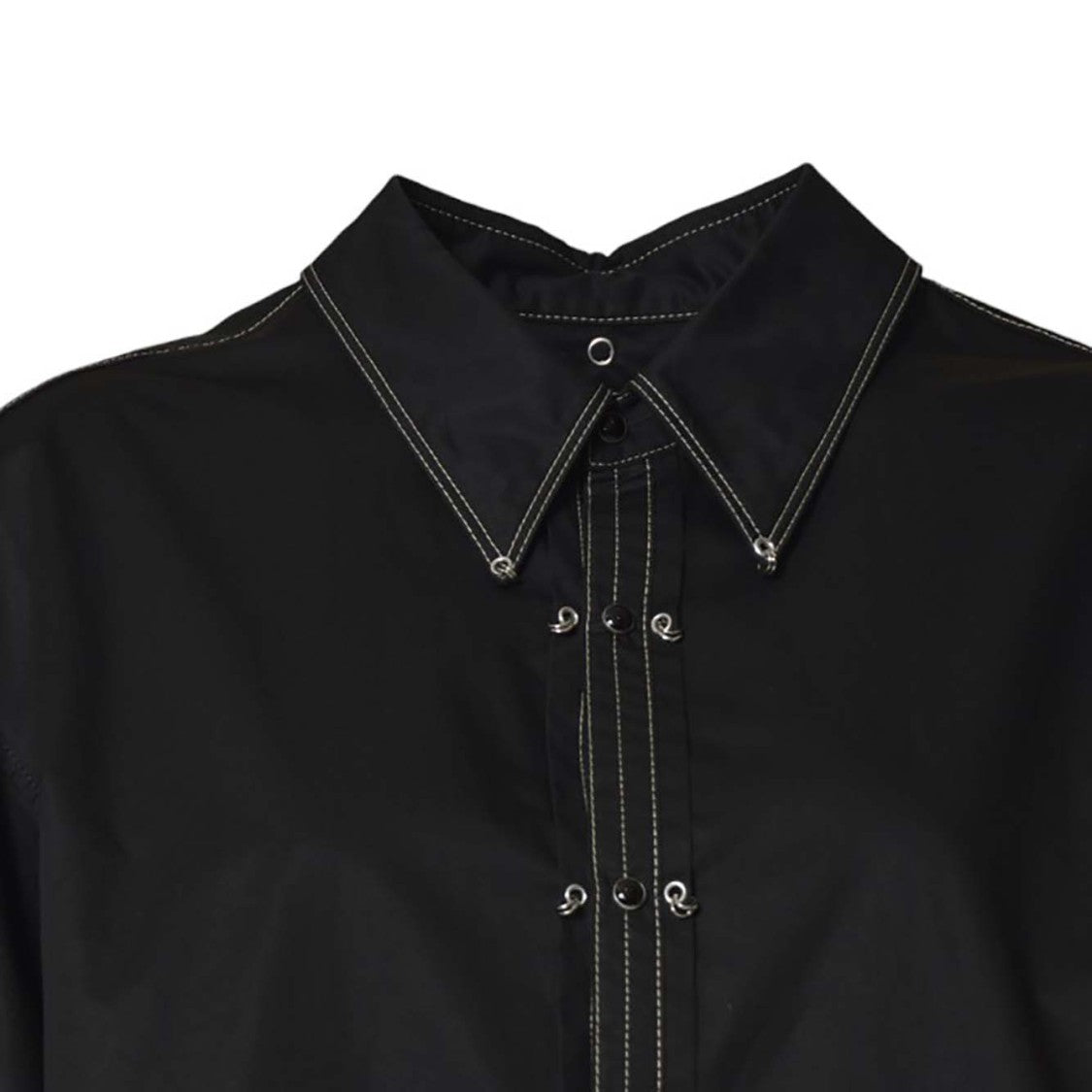 Lemaire Long-Sleeve Black Cotton Shirt With Metal Accents