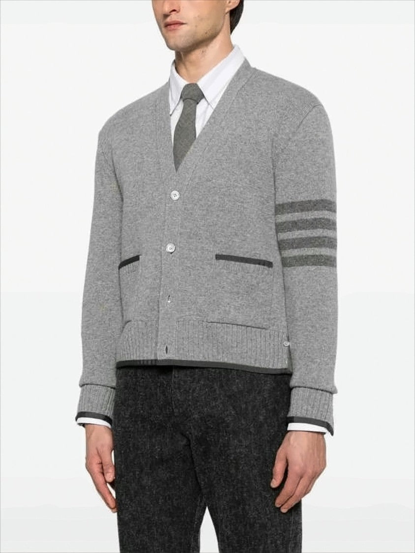 Thom Browne V-Neck Wool Cardigan With Button-Down Front And Striped Accents