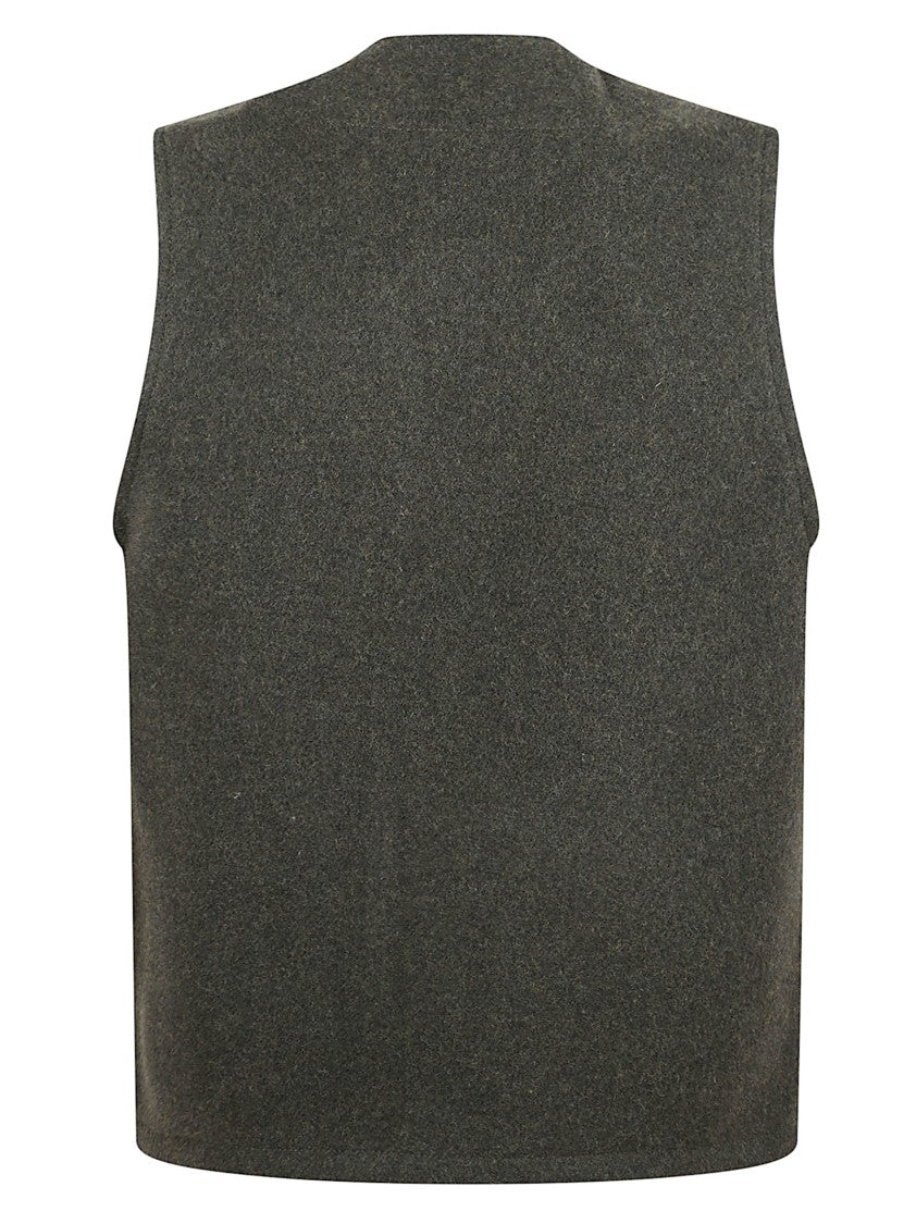 Filson Forest Green Wool Vest With Button Closure And Functional Pockets