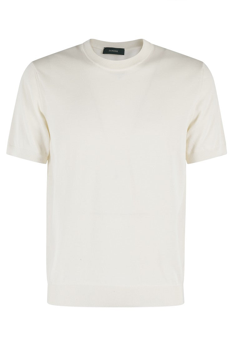Zanone Short-Sleeve Cotton Sweater With Ribbed Trims