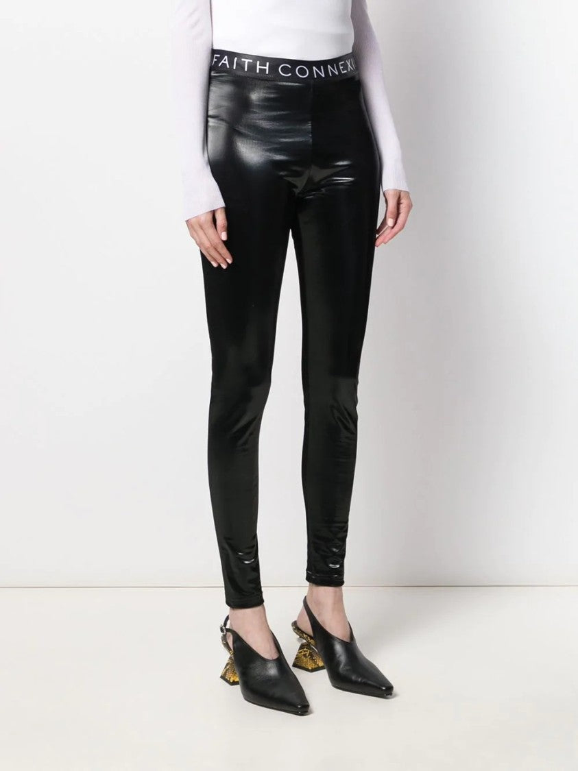 Faith Connexion Fitted Black Trousers With Glossy Finish