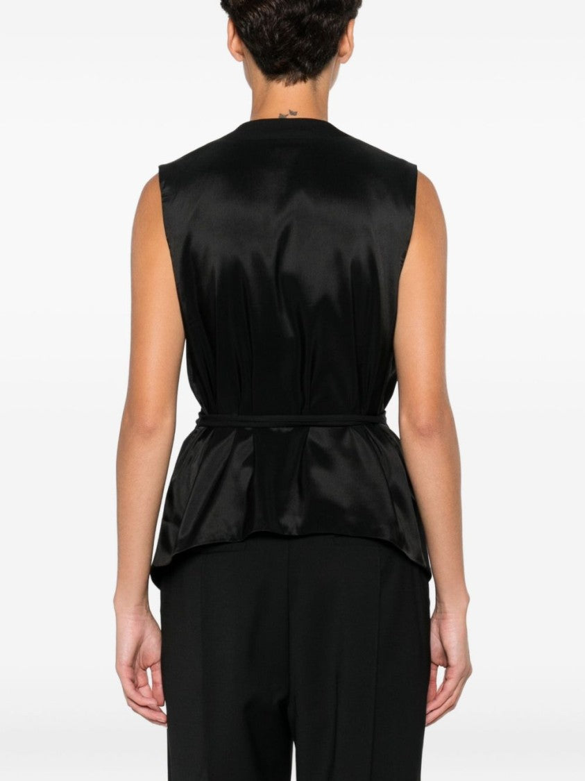 Semi Couture Sleeveless Black Gilet With Deep V-Neck