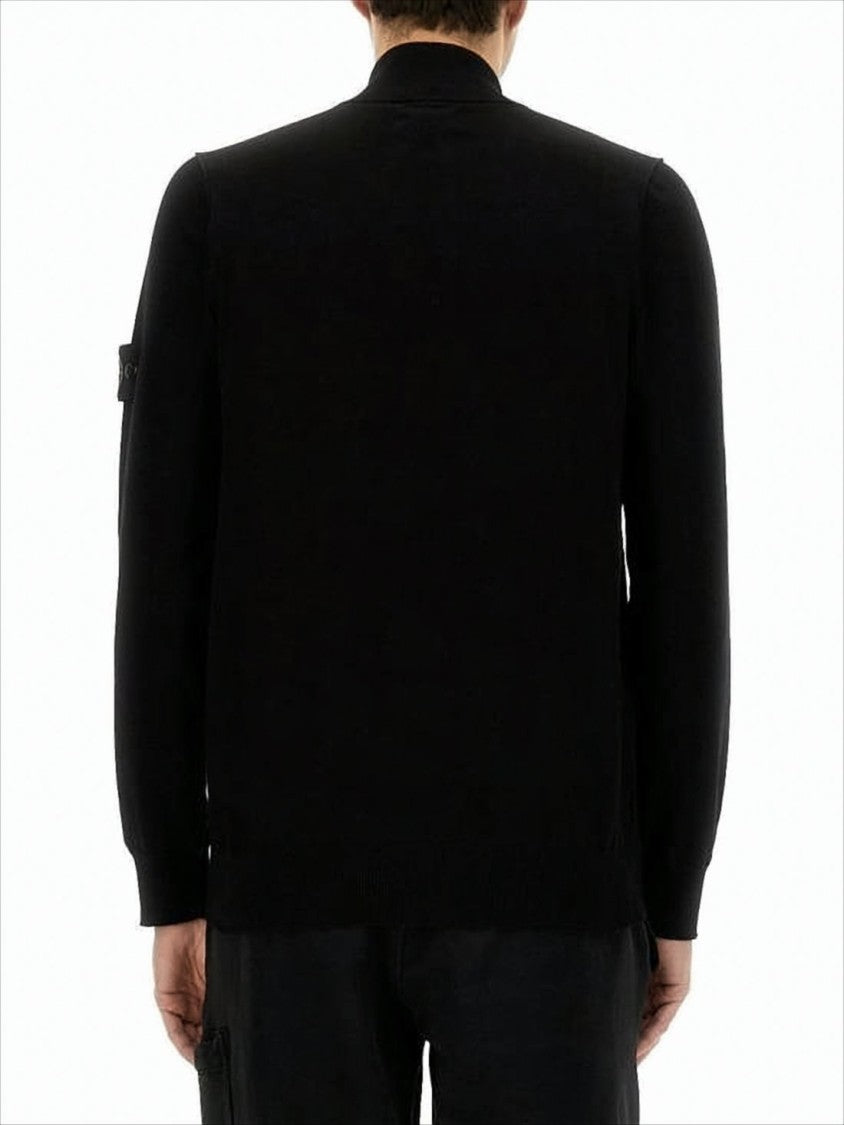 Stone Island Tailored Black Long-Sleeve Top With Quarter Zip And Patch Logo