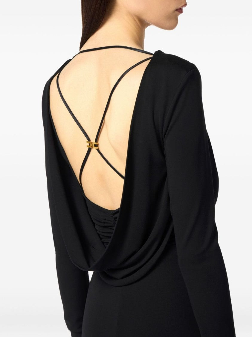 Elisabetta Franchi Maxi Dress With Draped Cowl Neckline