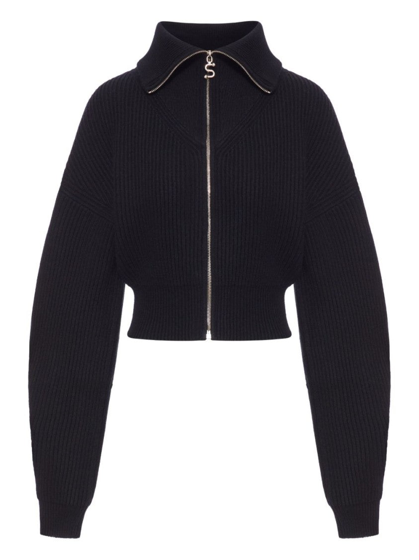 Sportmax Cropped Ribbed Knit Sweater With Snake-Zip Detail