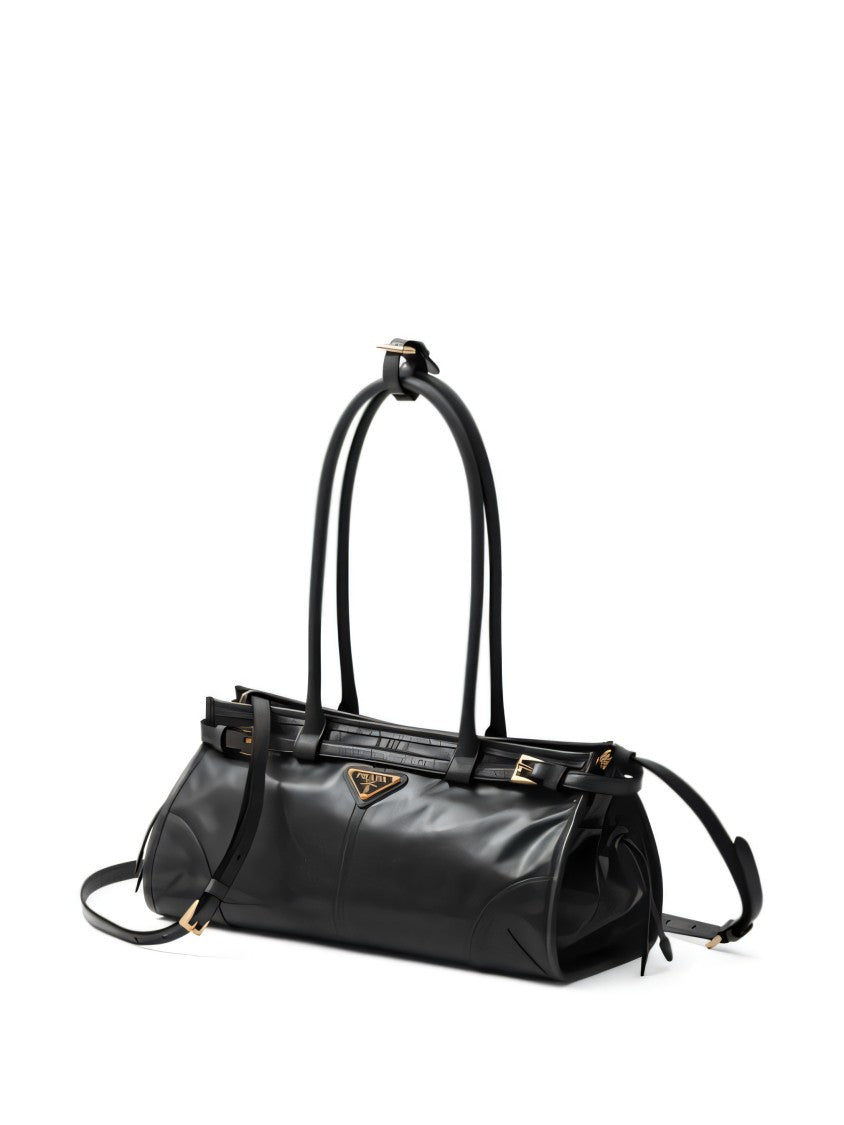 Prada Black Tote Bag With Triangular Logo Plate
