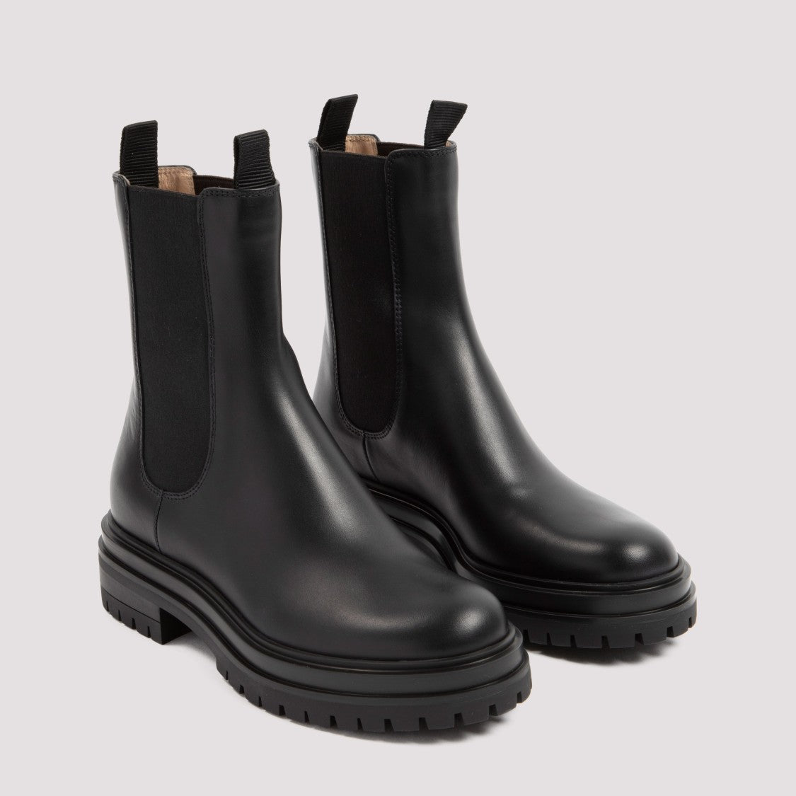 Gianvito Rossi Black Leather Biker Boots With Elasticated Inserts And Slip-On Design