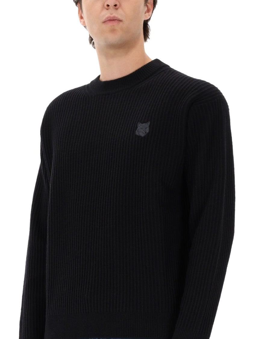 Maison Kitsuné Ribbed Knit Sweater In Premium Merino Wool