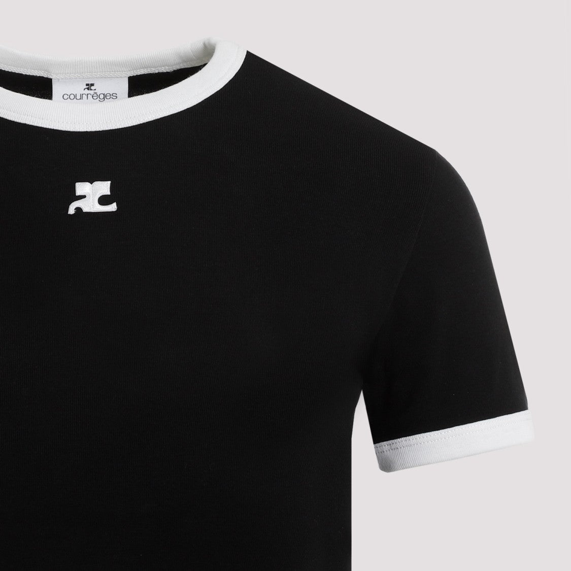 Courrèges Black Bumpy Contrast Logo T-Shirt