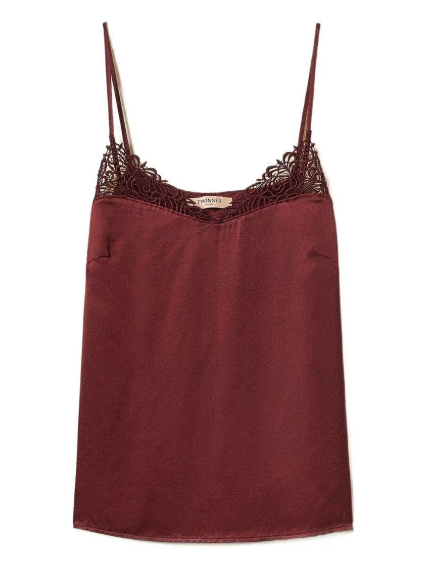 Twin-Set Sleeveless Purple Top With Lace Detail