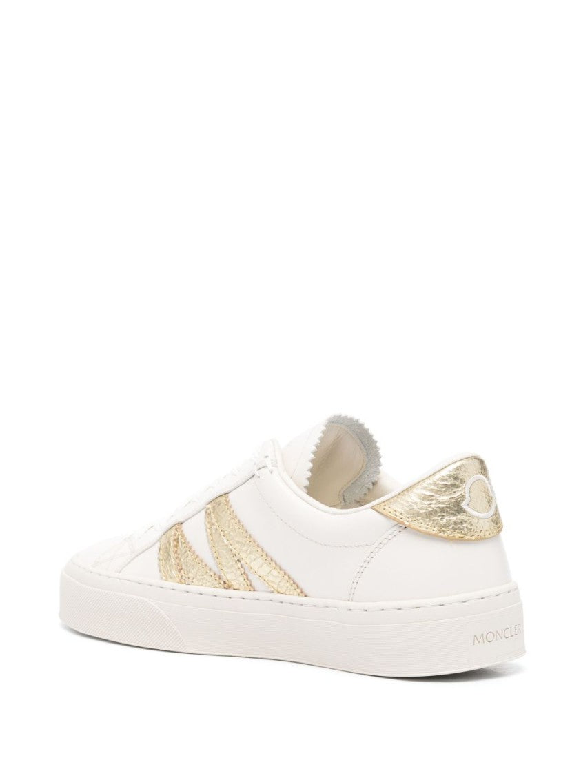 Moncler Low-Top White Sneakers With Metallic Stripes And Textured Heel