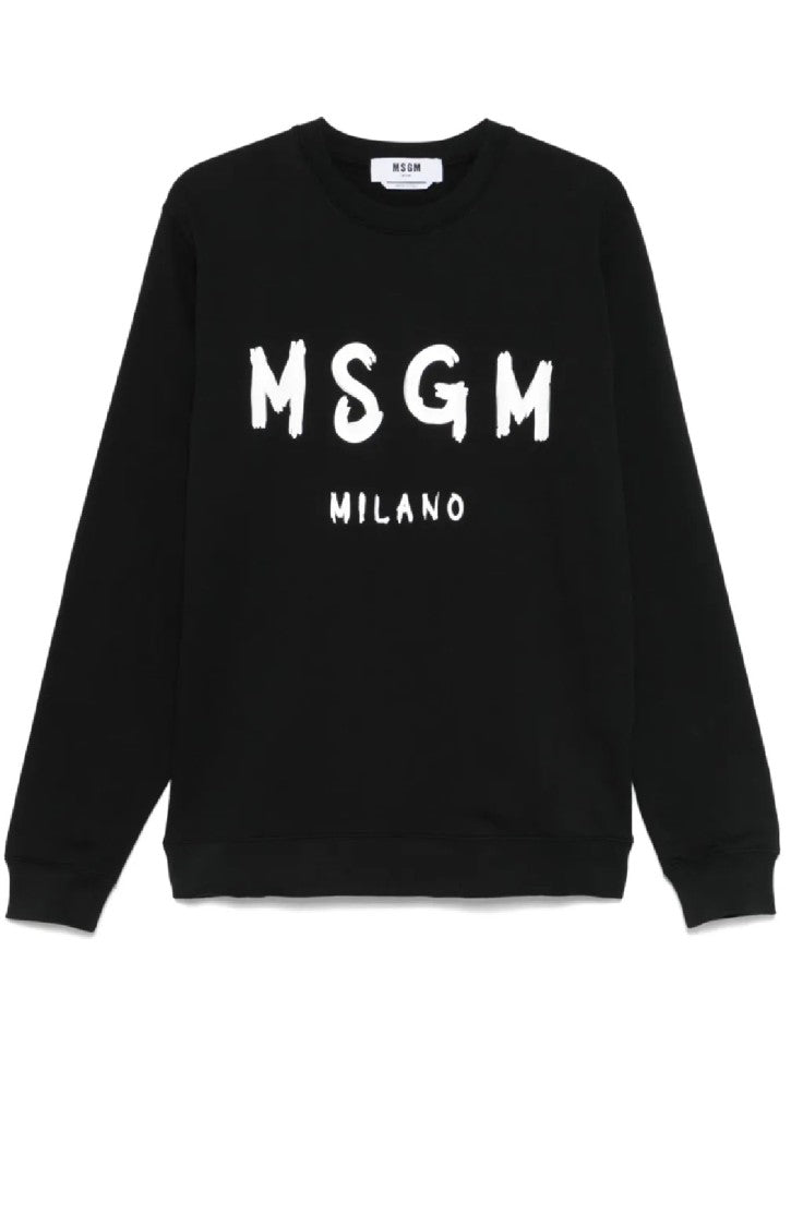 Msgm Crew Neck Black Cotton Sweatshirt