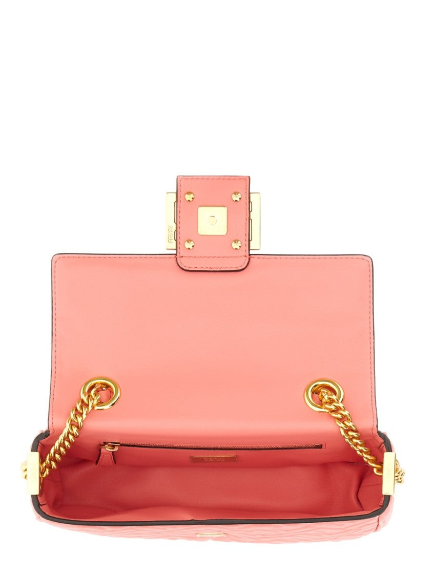 Fendi Textured Leather Midi Bag With Gold-Tone Chain Strap