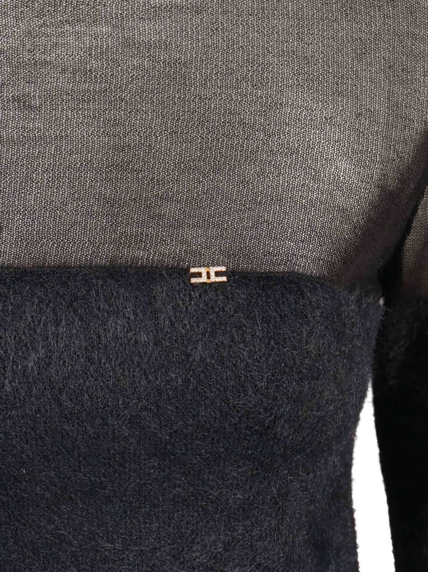Elisabetta Franchi Cropped Black Sweater With Sheer Panels