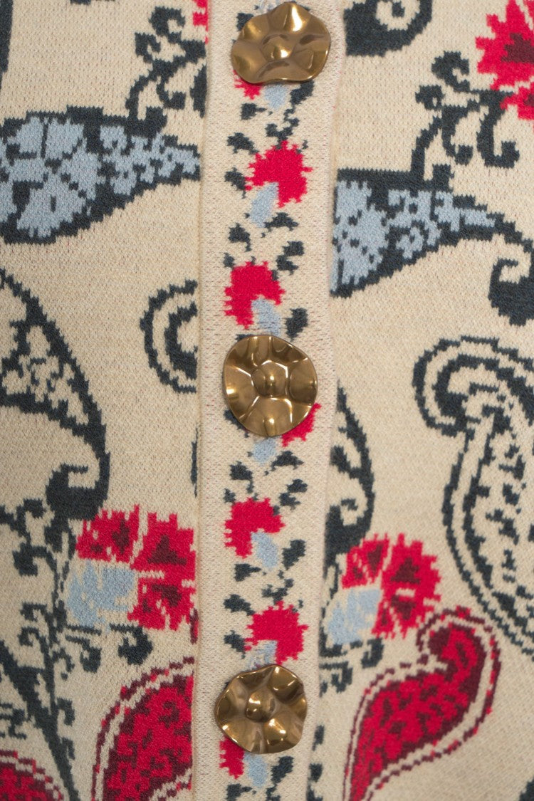 Farm Rio Intricate Floral Knit Cardigan With Decorative Buttons