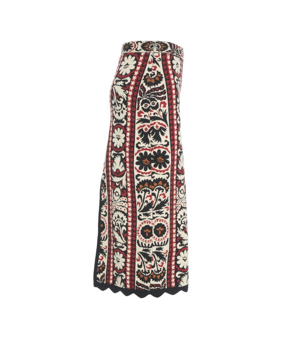 Farm Rio Embroidered Midi Skirt With Scalloped Hem