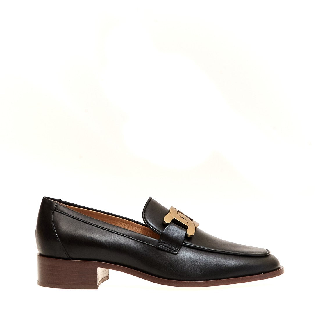 Tod's Black Leather Moccasins With Chain Accent