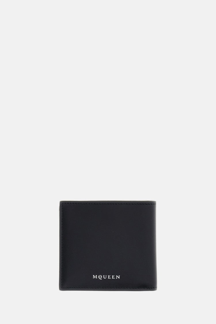 Alexander Mcqueen Black Leather Card Case With Skull Detail