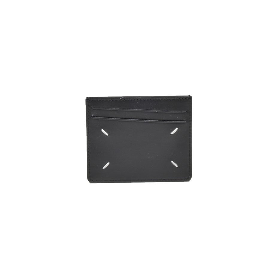 Maison Margiela Black Double-Weave Leather Card Holder With Asymmetrical Texture