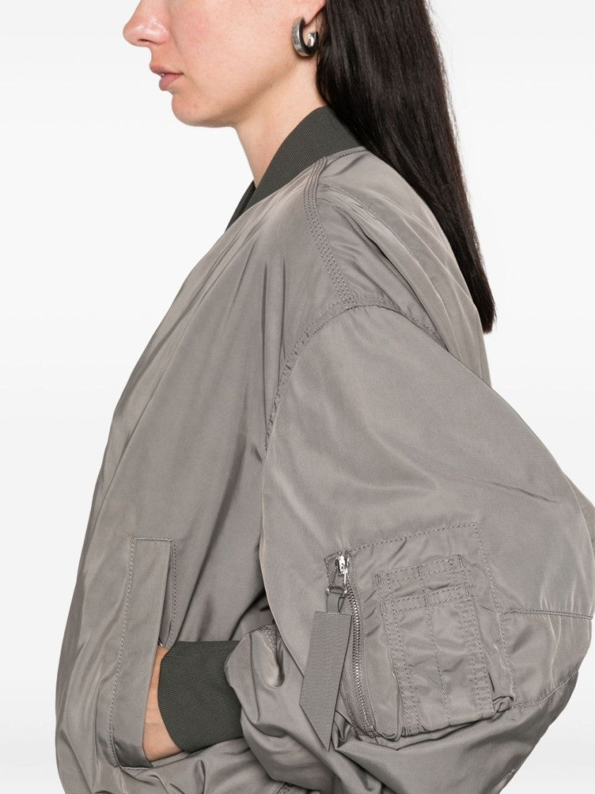 The Attico Ribbed Hem Grey Coat With Zip Fastening