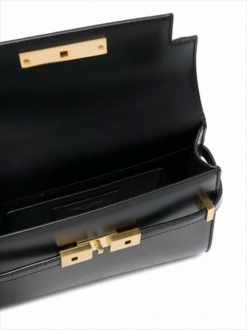 Saint Laurent Rectangular Smooth Leather Crossbody Bag With Gold-Tone Clasp