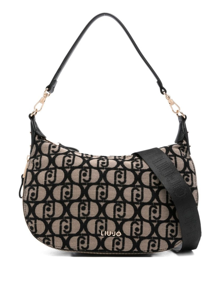 Liu Jo Curved Brown Shoulder Bag With Gold-Tone Accents