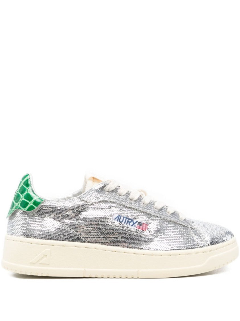 Autry Shiny Silver Sequin Low-Top Sneakers