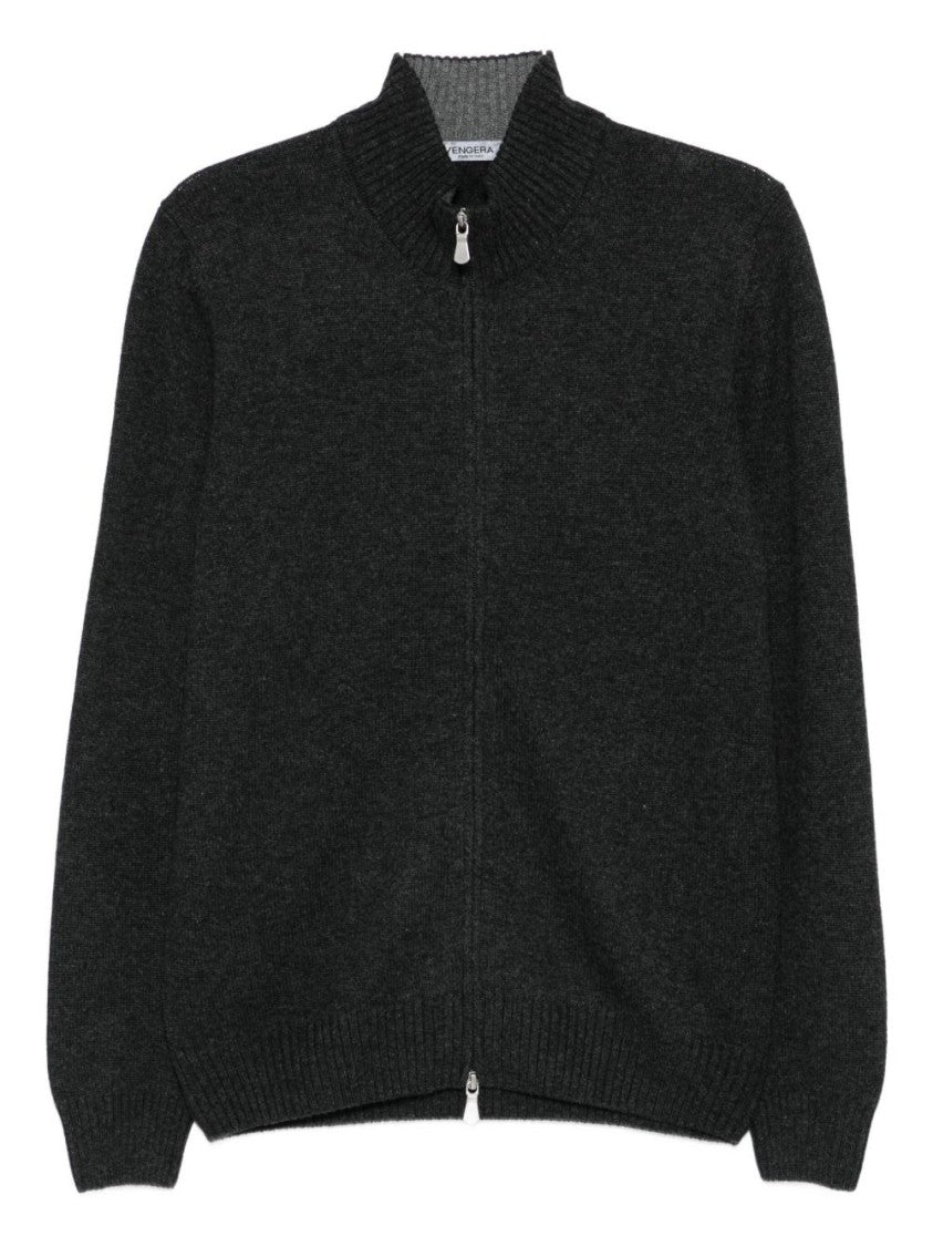 Vengera Dark Grey Sweater With Ribbed High Collar